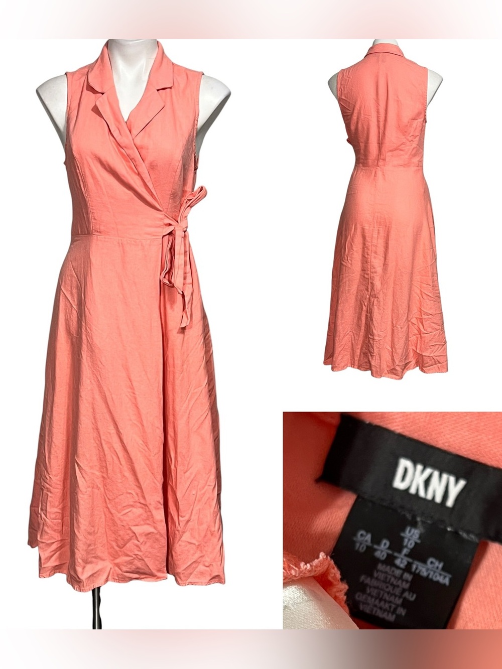 DKNY Wrap Dress Sz 10 Sleeveless Coral
